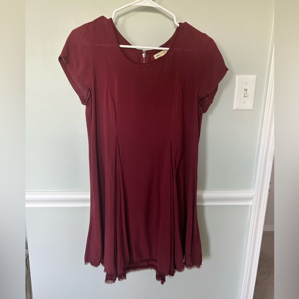 Red T-shirt dress with fringe bottom